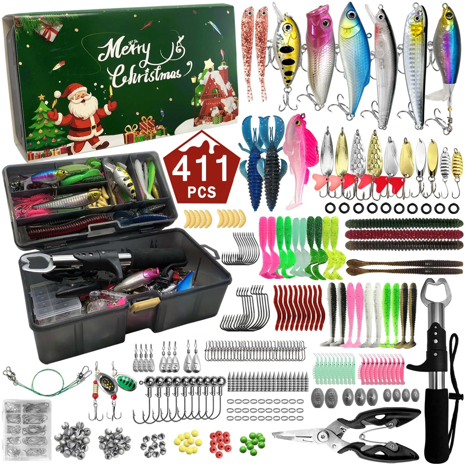 411/366/136/86Pcs of Christmas Fishing Lure Set with Storage Box, Which Is Common in Salt Water and Fresh Water