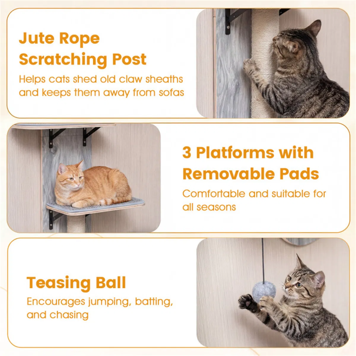 Door Hanging Cat Tree 5-Level Height Adjustable 4-Tier Climber No-Drill for Apartment Grey — image 8