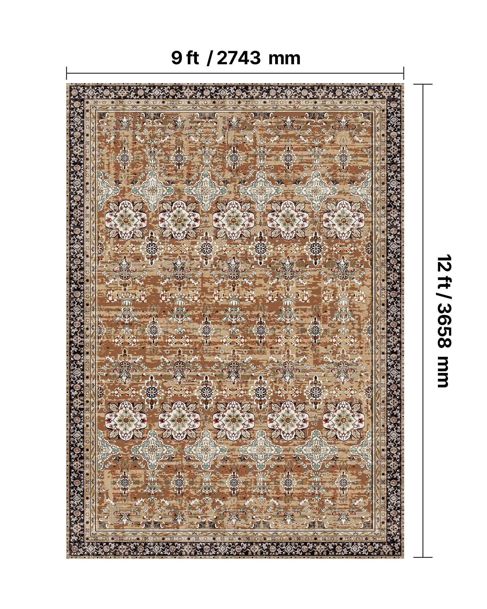 Area Rug, 9 X 12 Ft Large Washable Rug, Non-Slip And Tear-Resistant Soft Carpet, Pet & Child Friendly Vintage Area Rugs, Indoor Mat For Bedroom, Living Room, Kids Room, Office, Brown Green — imagen 4
