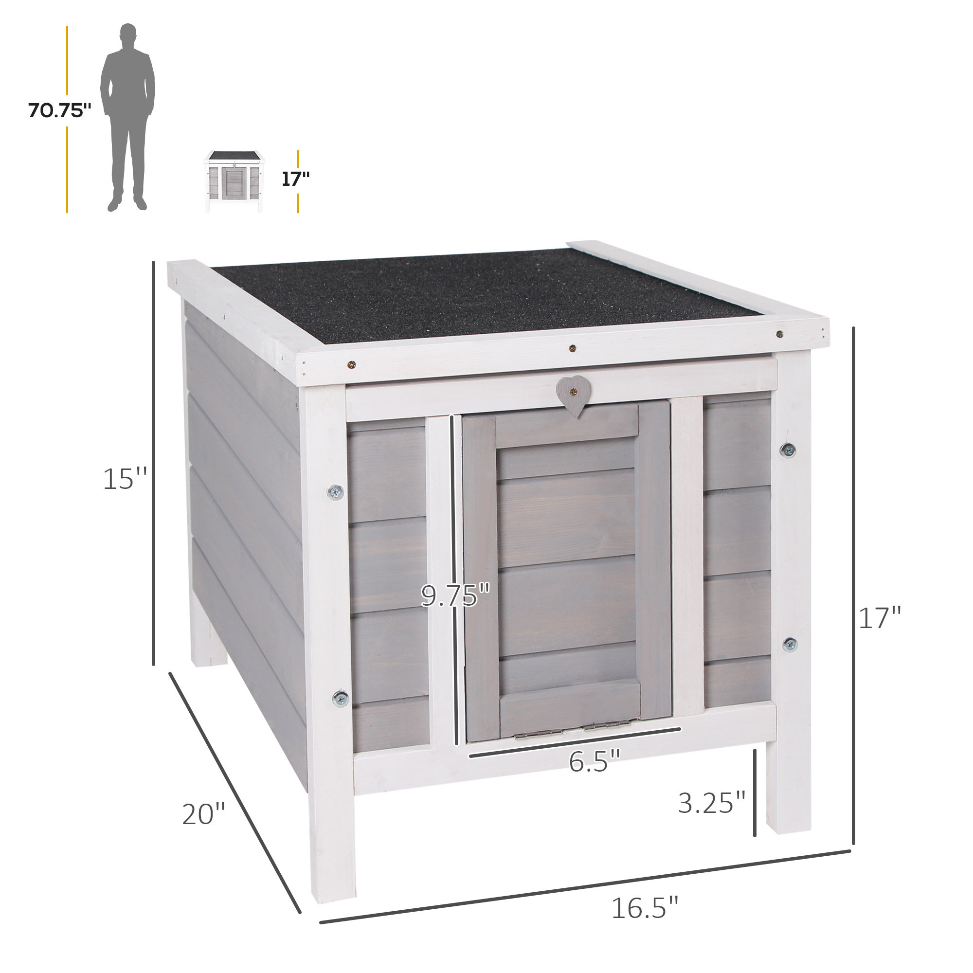 Casa de Madera para Conejos, Pájaros y Animales Pequeños con Techo Resistente al Agua y Accesible, Gris — imagen 8