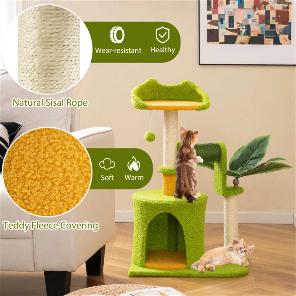 Cat Tree - 22LBS Capacity, Palm Tree Design with Self-Groomer & Scratching Posts — image 3