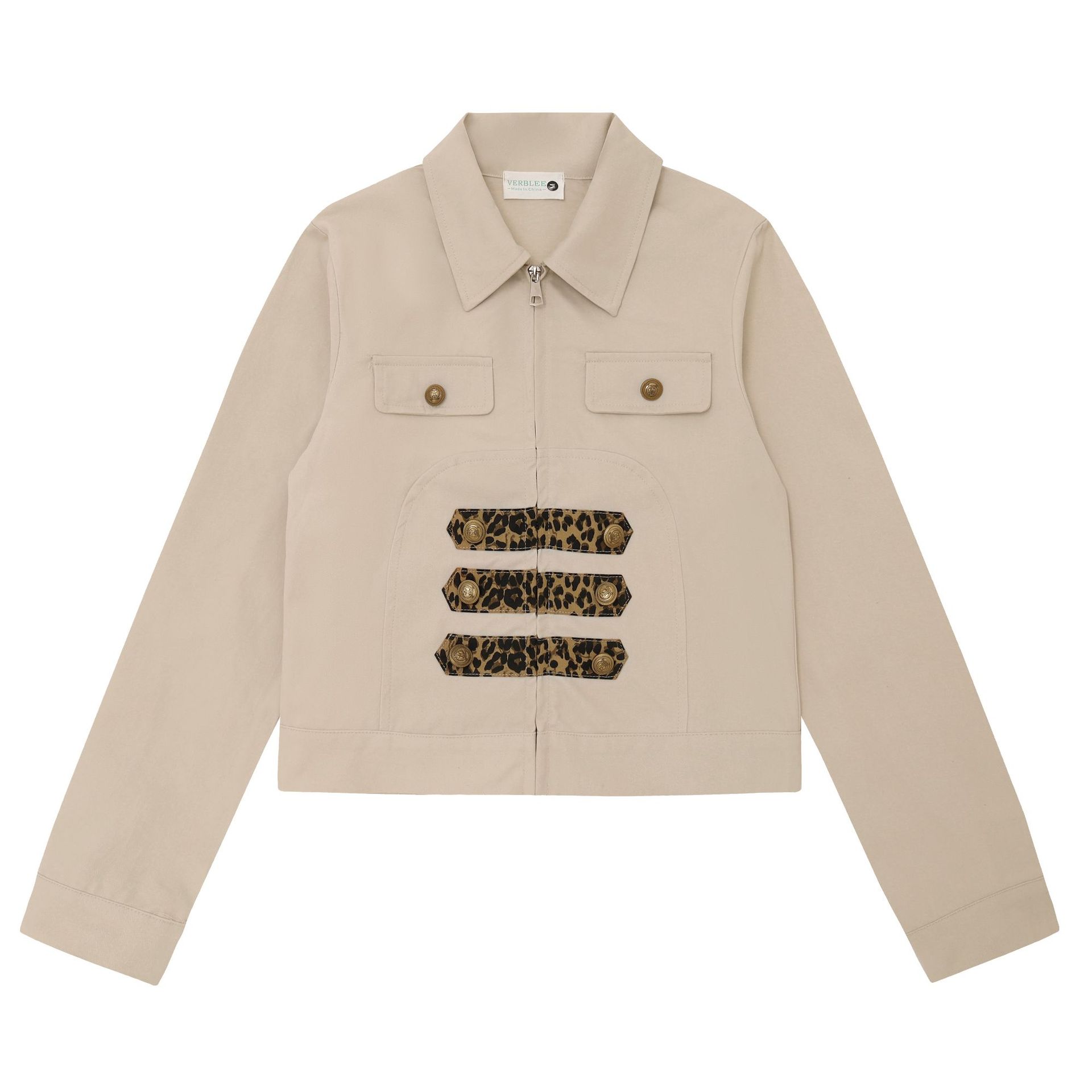 Leopard Print Zipper Lapel Workwear Jacket Women Oversize Casual Outerwear — image 2
