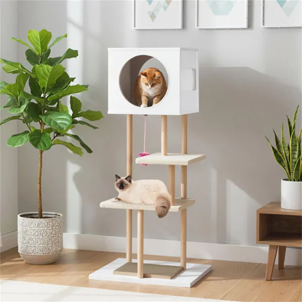 Multi-Level Cat Tree With 2 Scratching Pads, Dual-Door Cat Condo & Anti-Tipping Kit For Indoor Cats — image 4