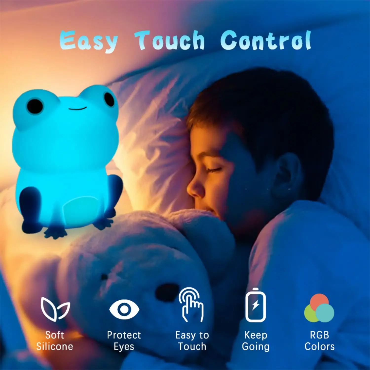 Night Lamp for Kids Frog Soft Silicone Sleeping Night Light Dimmable Timer Rechargeable Colorful Light Room Decor Children Gifts — imagen 3