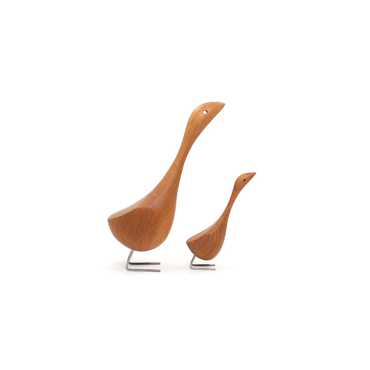 Swan Wooden Figurine Creative Desktop Home Decor Wood Carved Goose Craft Carving Nordic Figurine — image 5