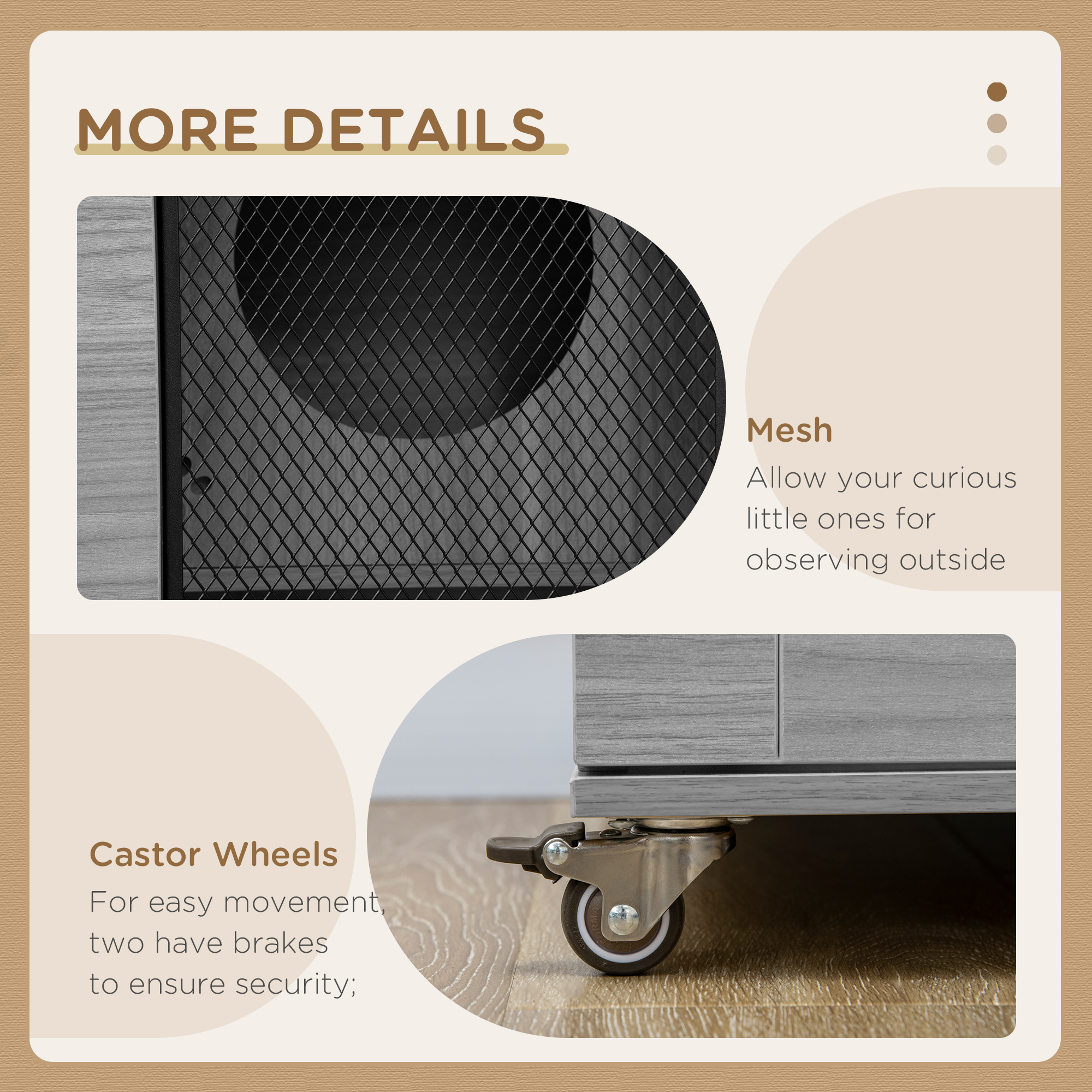 Cat Tree House with Scratching Post and Wheels, Gray — image 5
