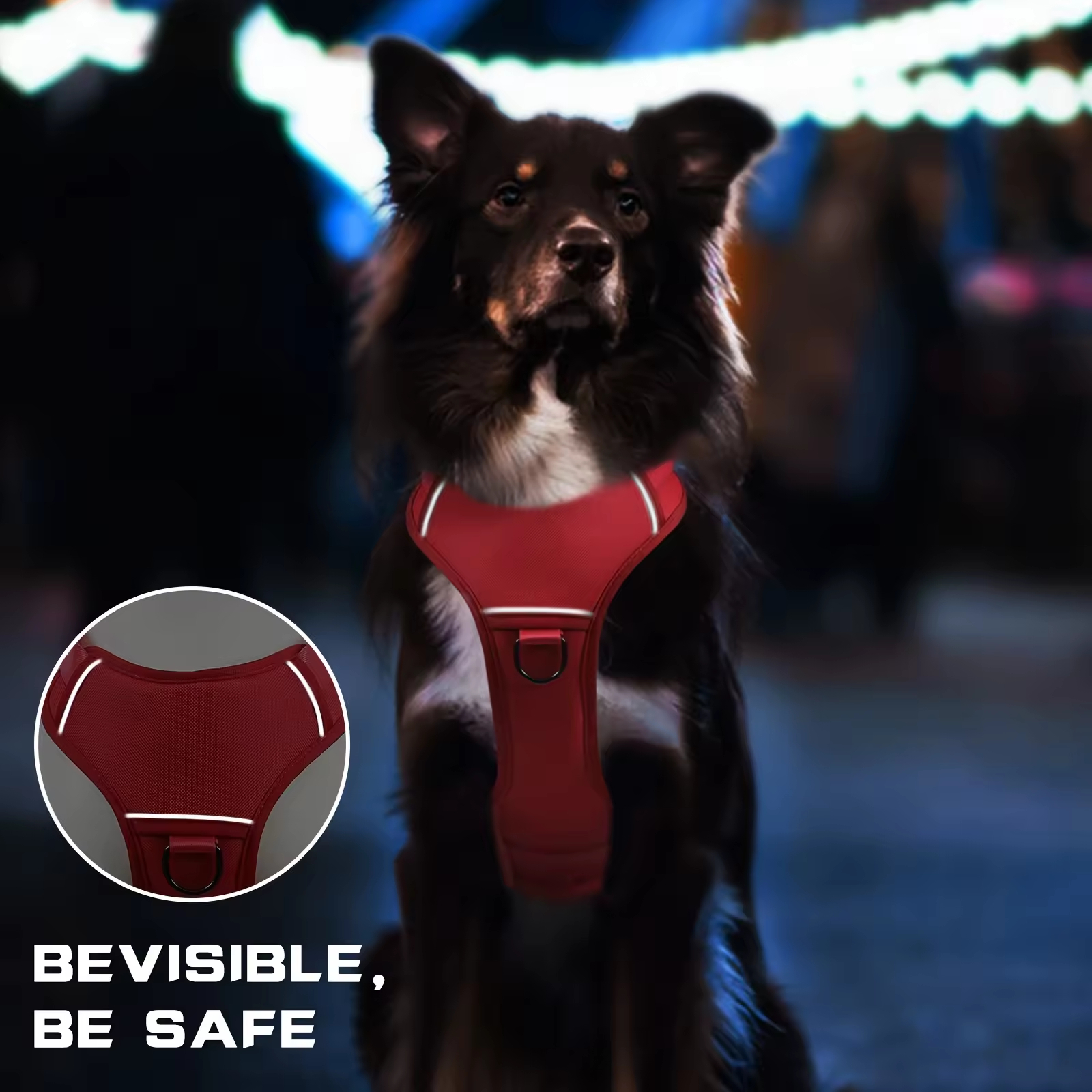 Arnés táctico de servicio para perros de gran tamaño, resistente al calor y duradero en nailon de 1000D con dobles manijas ajustables y reflejante — imagen 8