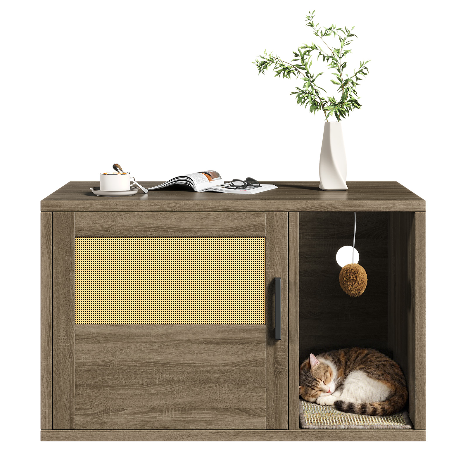 Cat Litter Box Enclosure Furniture Cabinet Odor Control With Scratching Pad Wooden Cat House Side End Table For Living Room Bedroom — image 2