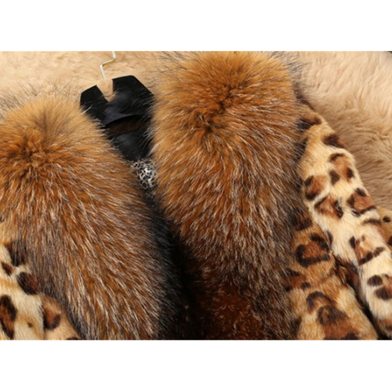 Mid-length Leopard Print Raccoon Fur Collar Coat — image 3