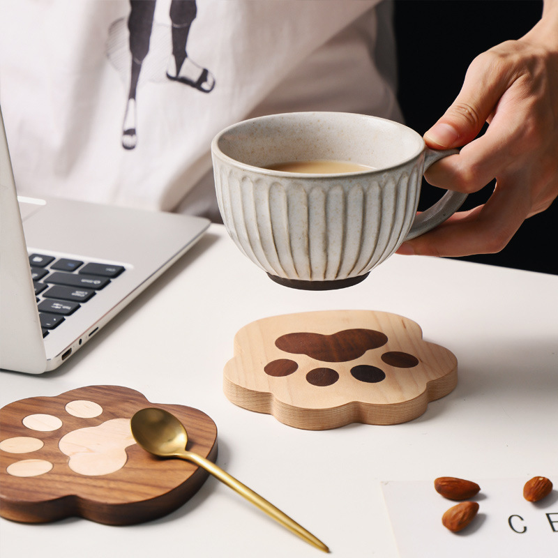 Black Walnut Cat Claw Coaster Creative Cute Solid Wood Insulation Pad Wooden Teapot Mug Pad — image 3