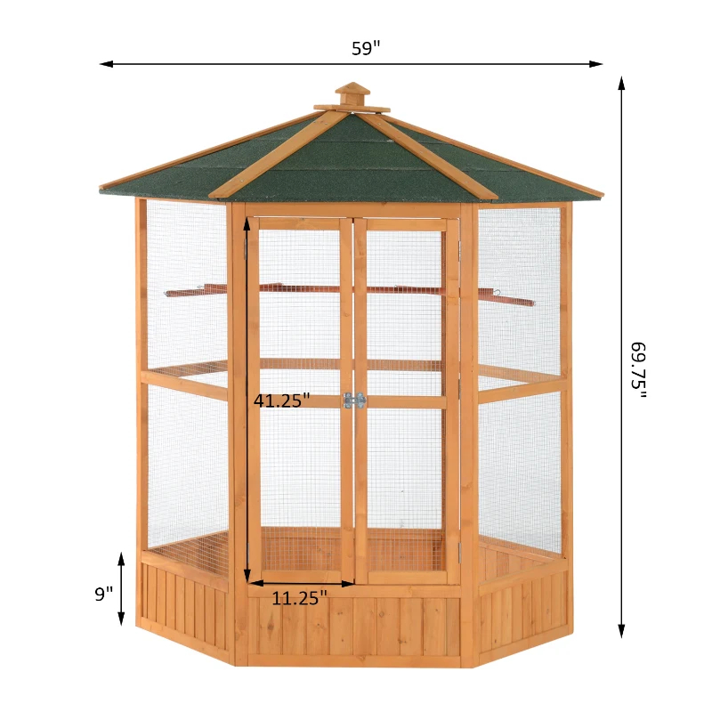 PawHut 69 Wooden Hexagonal Outdoor Aviary Flight Bird Cage With Covered Roof, BrownFor Multiple Packages, Please Pay Attention To The Detailed Dimensions And Weight Of Each Package — image 1