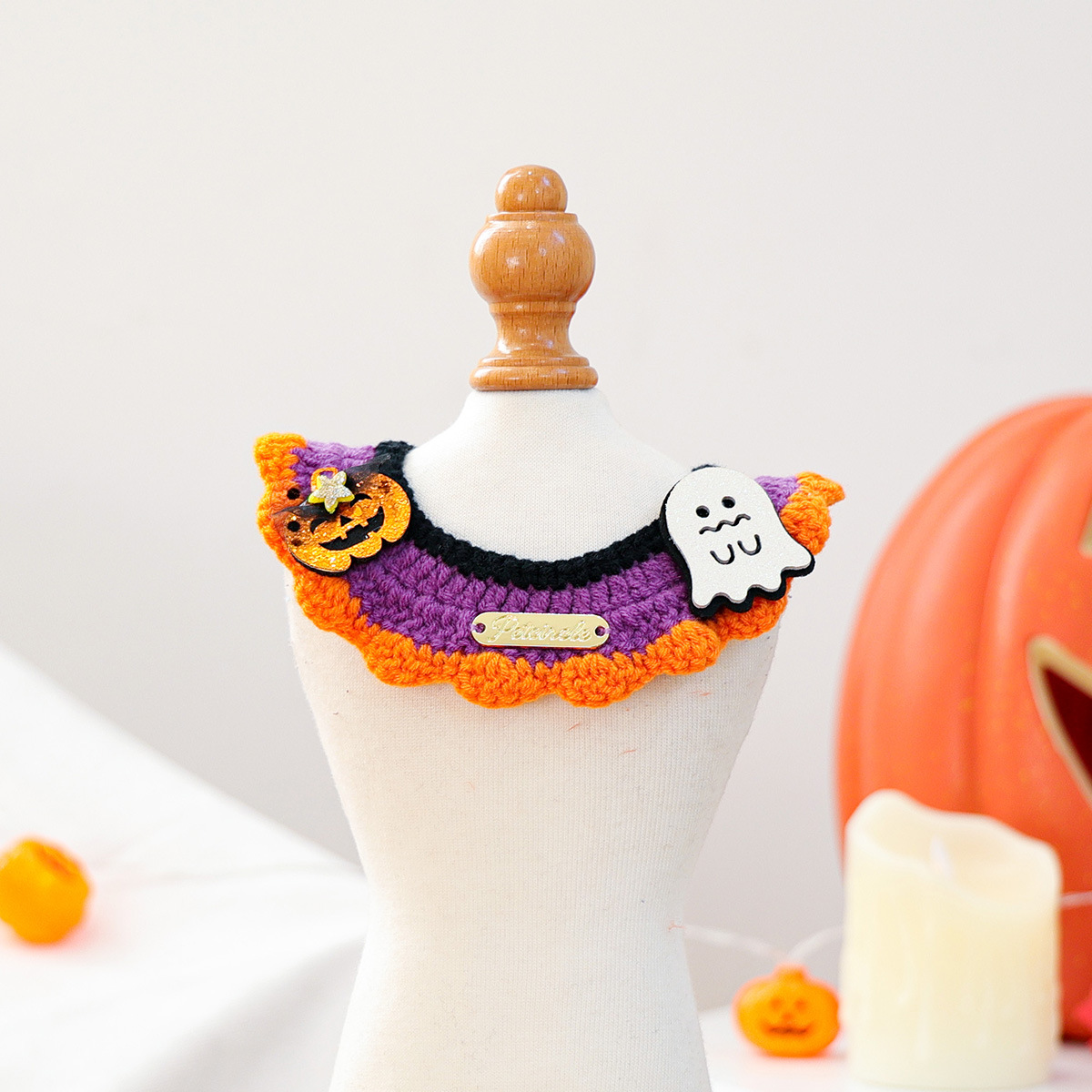 Halloween Pet Cat Dog Bandana Cute Cartoon Knit Scarf Pet Accessory Small Dog Bib — image 3