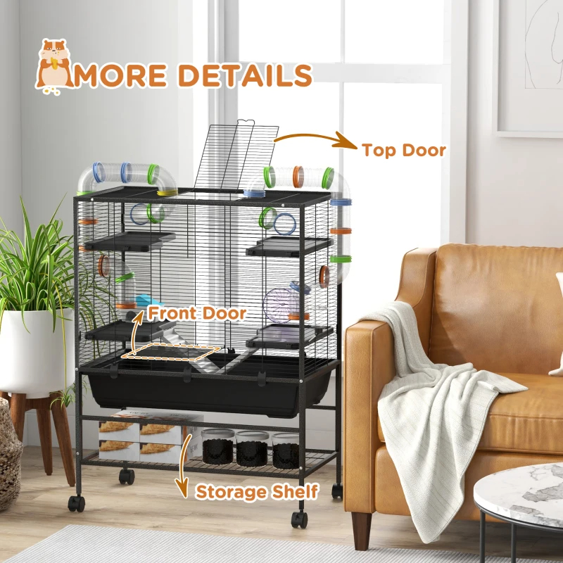 Small Animal Cage For Syrian Hamster, Gerbil Cage With Tubing System, Running Wheel, Ramps, Platforms — imagen 6