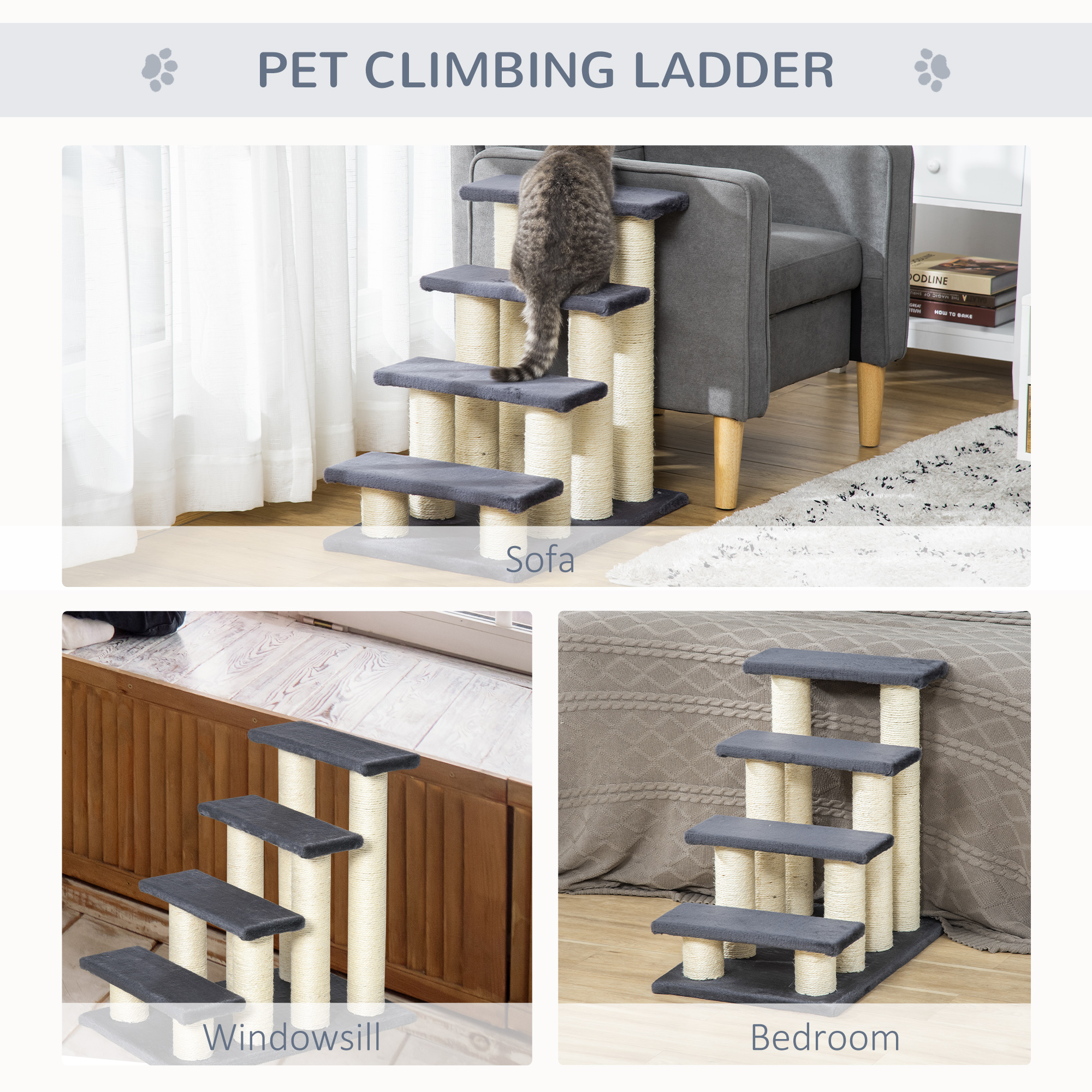 Árbol para Gatos con 4 Peldaños para Altos Colchones con Poste de Rastrillado de Sisal — imagen 6