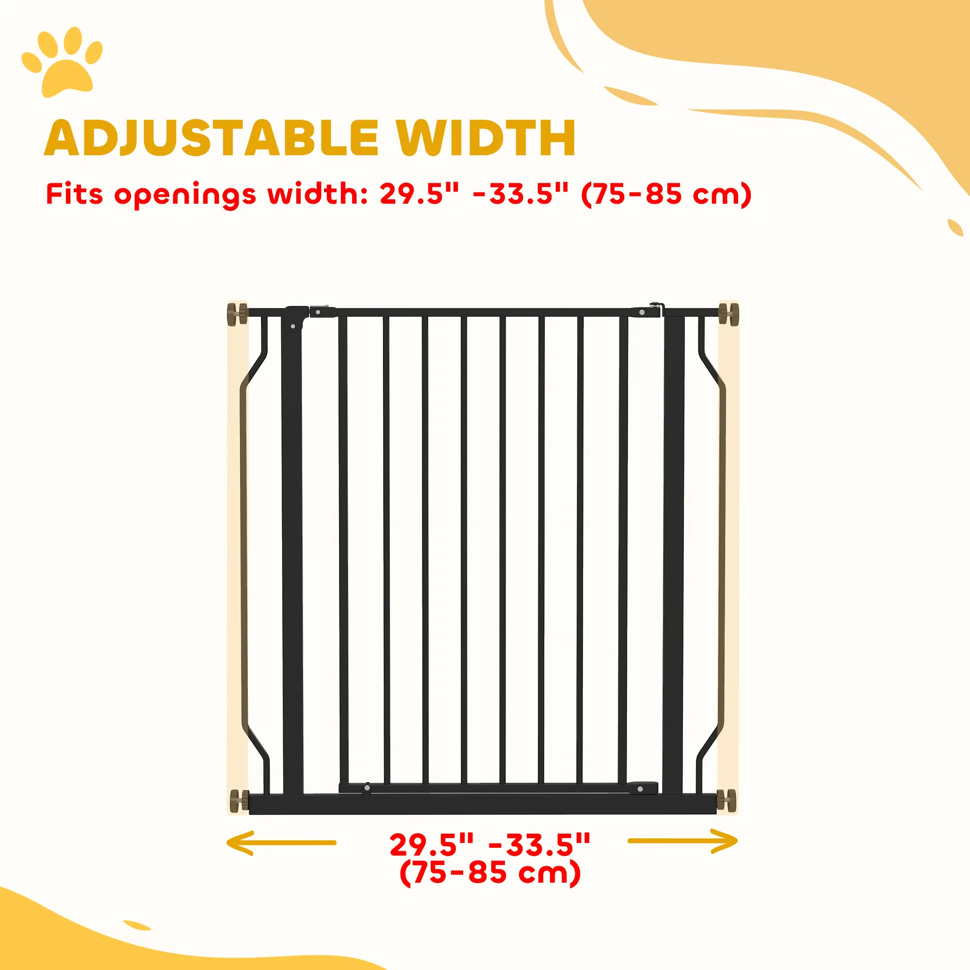 30"- 34" Easy Install Pet Gate w/ Door & Double Locking System, Extra Wide Dog Gate for Stairs, Hallways, Black — image 2