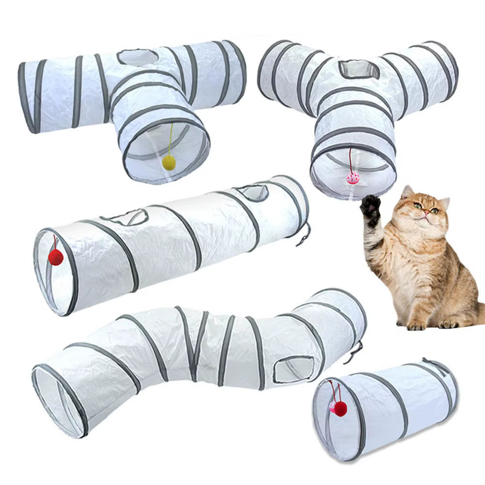 White Cat Tunnel Pet Supplies Funny Kitten Toys Foldable Toys For Cat Pet Training Interactive Fun Toy Play Tunnel Tube — image 1