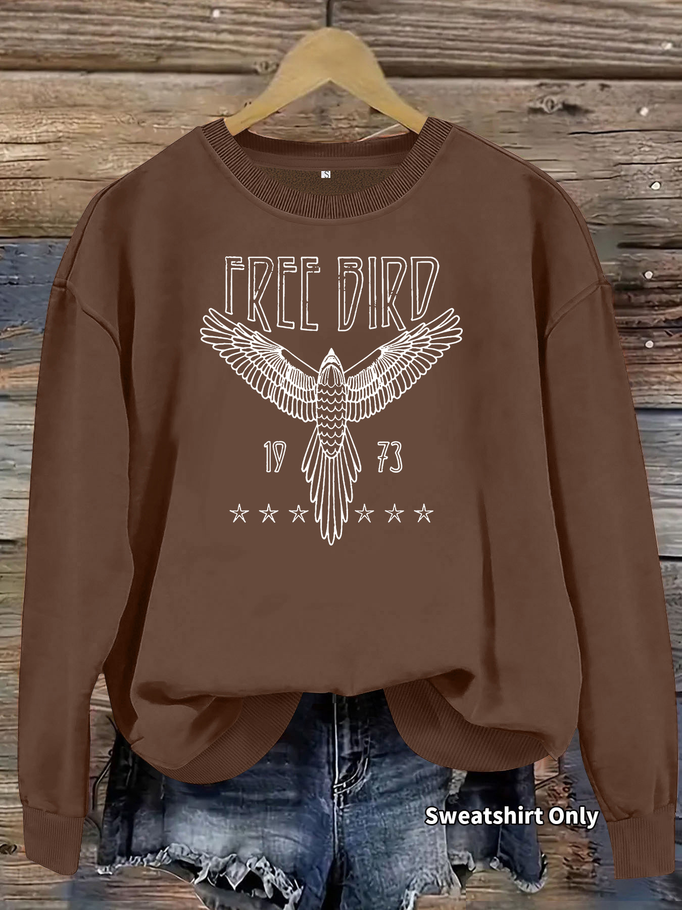 Long sleeved round neck sweater with eagle and star print loose fitting women's fleece hoodie — image 13