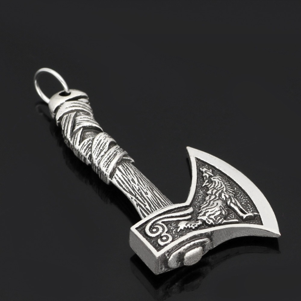 Pulsera de Cinto Vikingo con Lobo y Cuervo en Runas, Pendiente de Hacha Nórdica Joyería — imagen 2