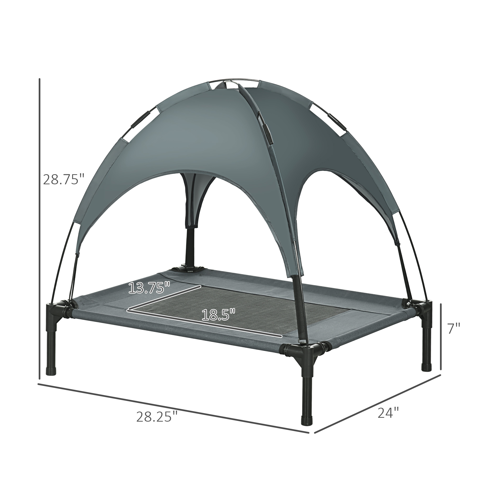 Cama de Perro Elevada con Pabellón Removible, Cuna para Perros al Aire Libre con Protección UV, 30 Pulgadas para Camping, Gris — imagen 2