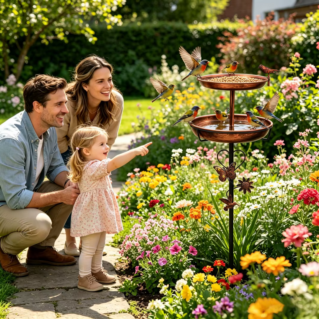 Outdoor Double-Layer Bird Feeder Birdbaths Bowl Freestanding Bird Bath Stand for Garden Yard Patio Decor with 5-Pronged Base — image 2