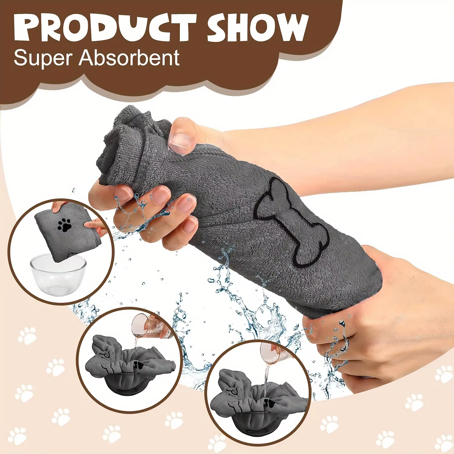 Pet Bath Towel Microfiber with Paw Print Super Absorbent Quick Dry for Dogs Cats Puppy Kitten Bathing Grooming — image 5