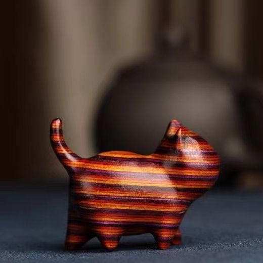 Sandalwood Kitten Ornaments Cute Hippo Mini Wooden Cat Play — image 10