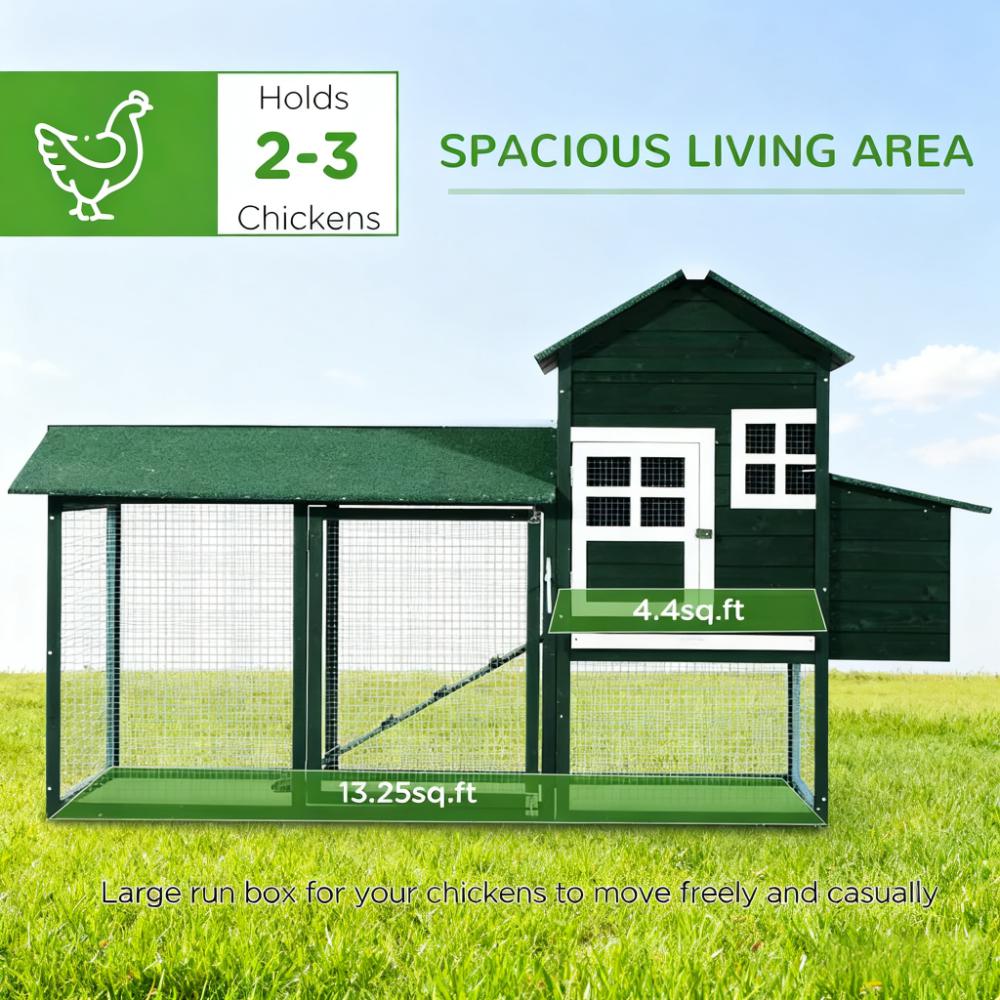 Chicken Coop Hen House Outdoor With Run Nesting Box, Asphalt Roof, Removable Tray Wooden — image 3