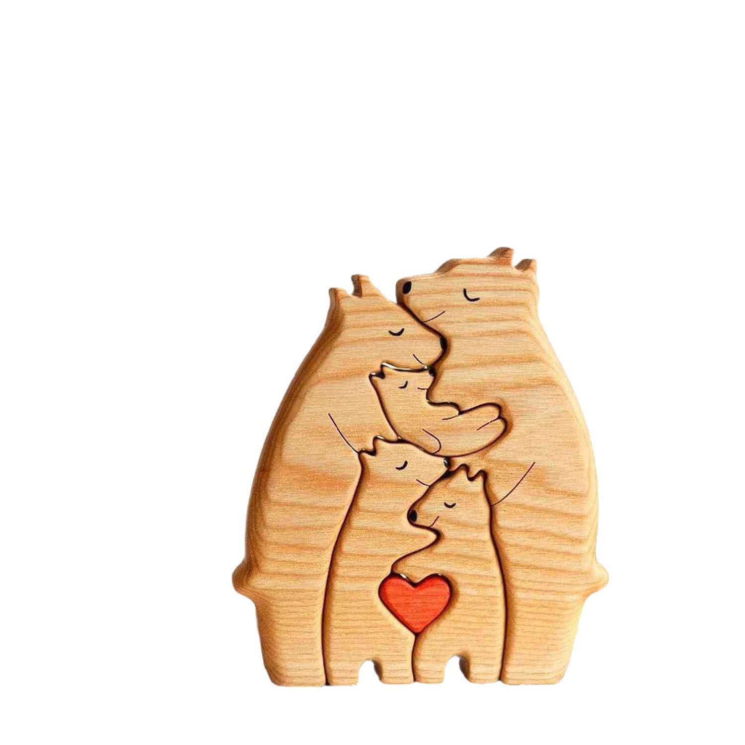 HOMEMADE wooden puzzle mother and child bear mother and child elephant set wooden ornaments — image 1