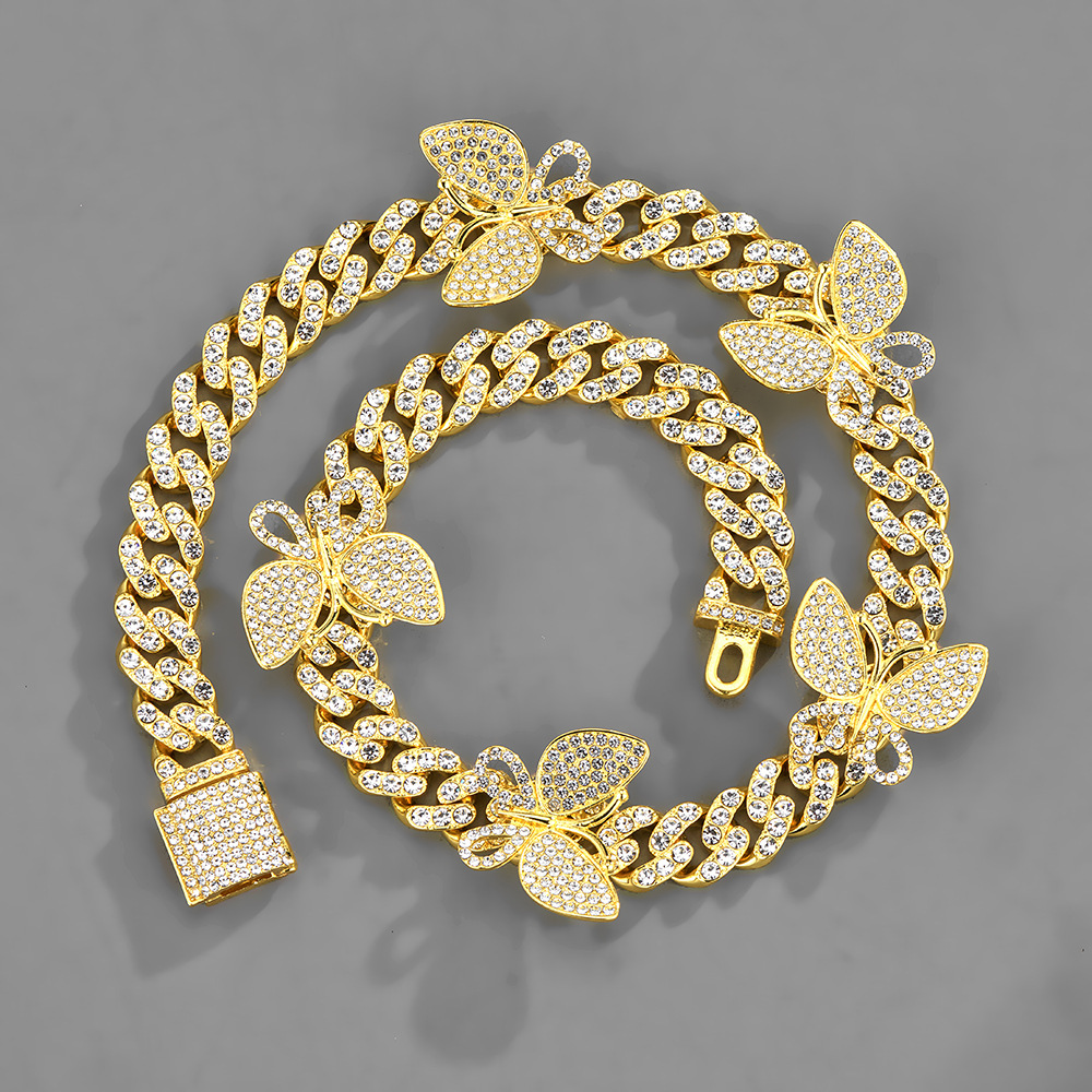 Accesorios para Mariposas Cadena Cubana 15mm Geométrico Collar de Cuello Pulsera Joyería — imagen 2