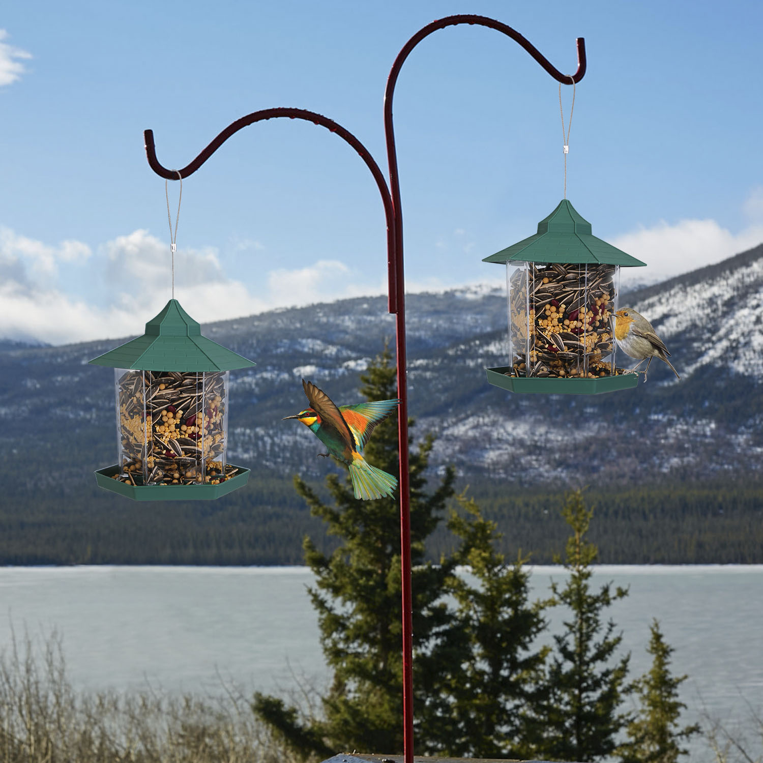 Gazebo para pájaros suspendido con capacidad de alimento amplia, 6 entradas para alimentar y fácil relleno — imagen 9