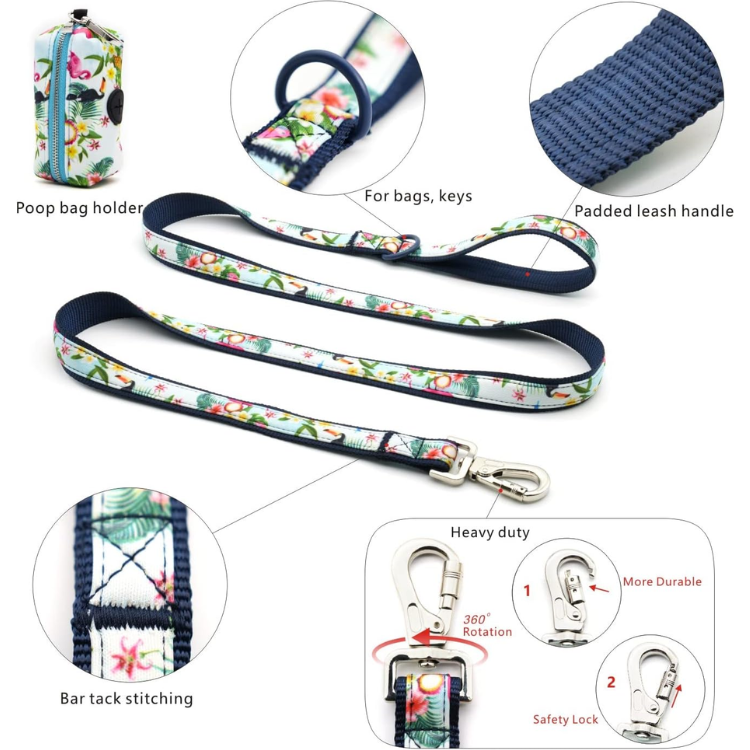 Dog Harness Collar 5ft Leash Poop Bag Holder Set, Reflective Adjustable No-Pull Dog Vest Harness With Safety Lock Easy Control Handle, For Small Medium Large Dogs 4pcs-M-Navy — image 2