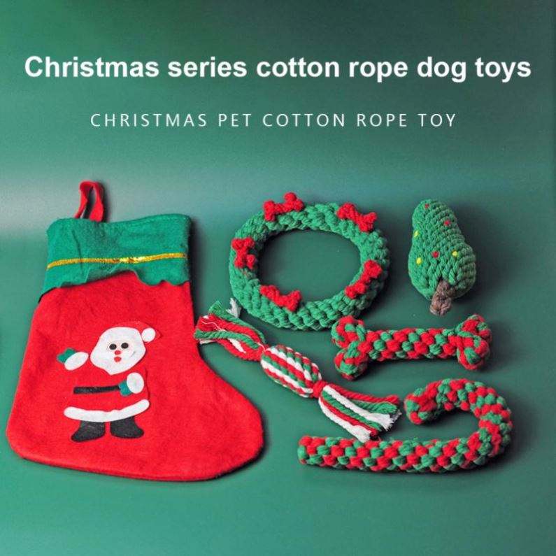 Christmas Pet Cotton Rope Toy Cane Tooth Cleaning Dog Tooth Grinding Toy Bite Resistant Knot Dog Toy Set — image 2