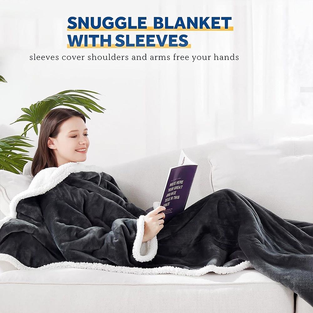 Electric Heating Blanket Fleece Lamb Velvet Wearable Heated Blanket with Sleeves for Home and Office Use — image 3