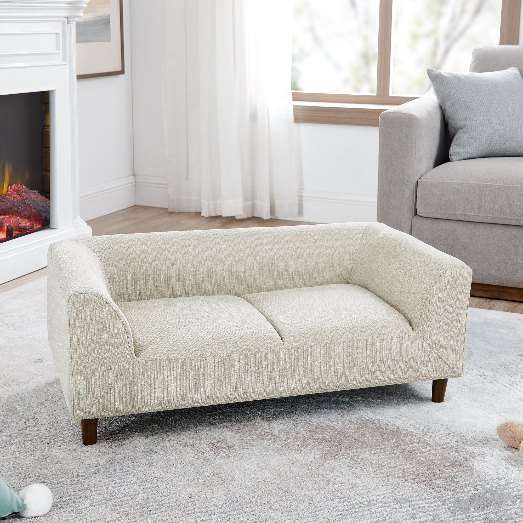 Sofá para Mascotas con Ajuste de Espalda y Brazos, Sofá Rectangular Moderno para Perros Pequeños y Medianos, Muy Comodo y Suave, - BEIGE — imagen 4