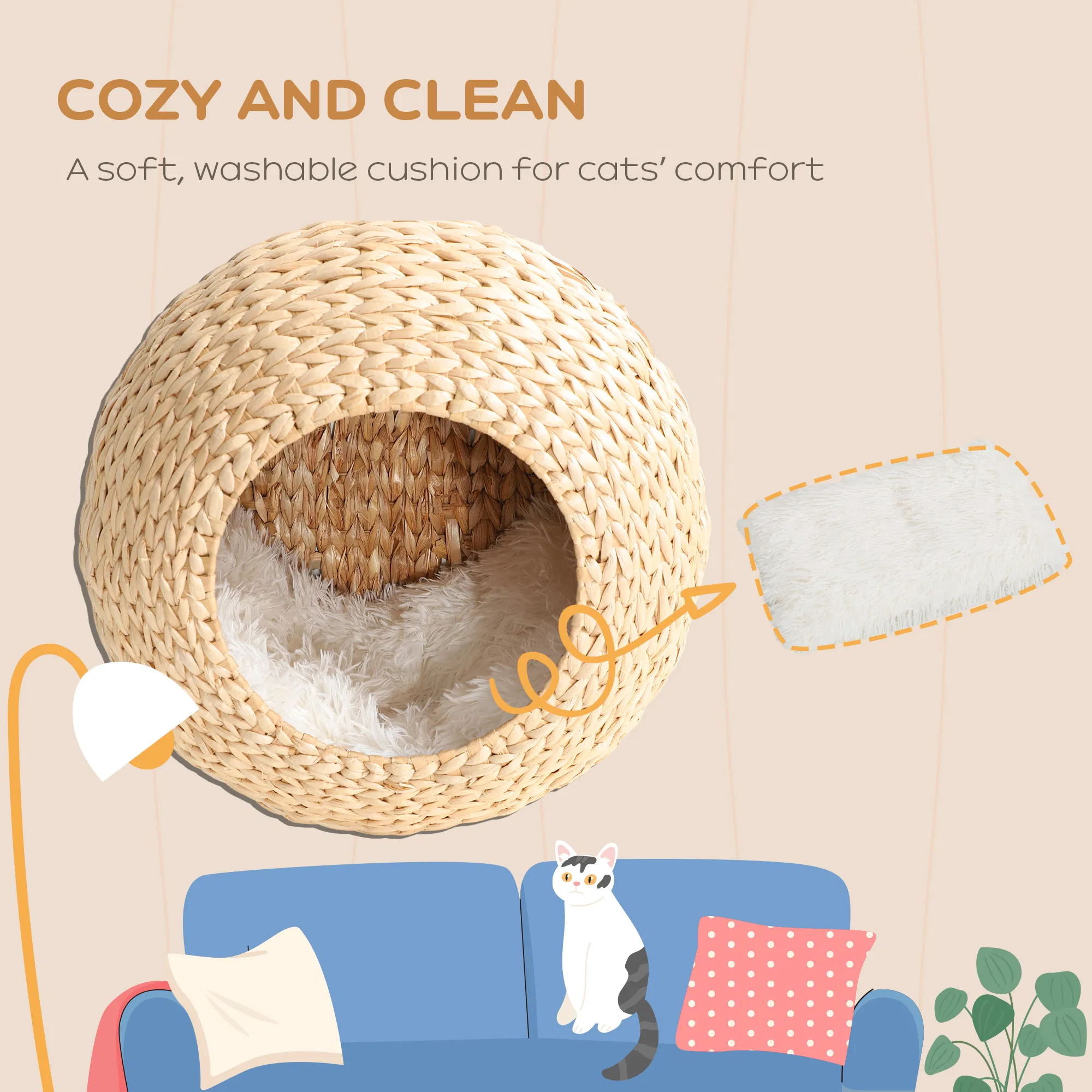 Cat Wall Shelf with Washable Cushion, Wall Mounted Cat Condo Furniture for Indoor Kittens, Beige — image 6