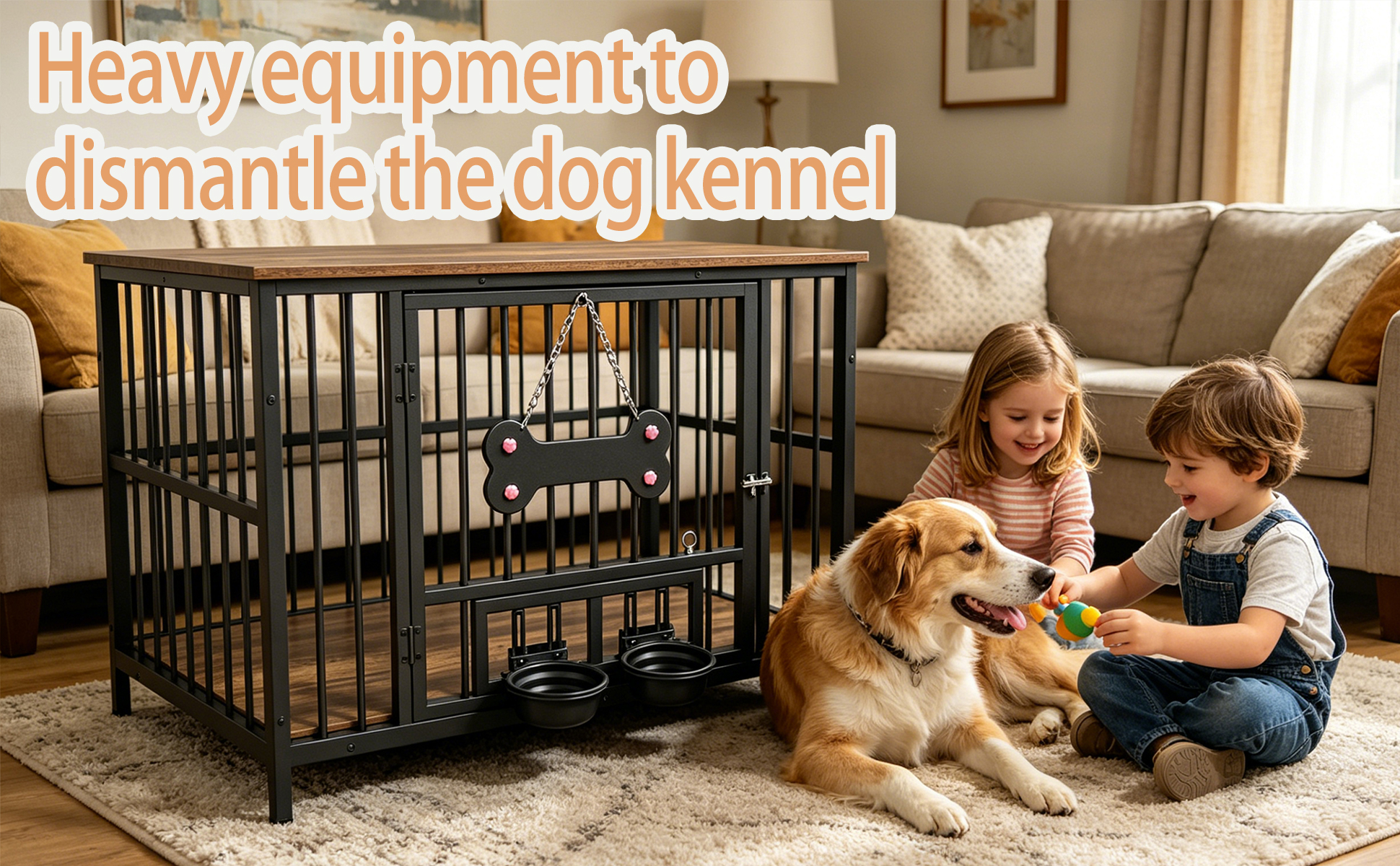 Caja de perro en madera antigua con borde de grano de madera, tazón giratorio 360° con material suave de silicona de seguridad grado — imagen 4