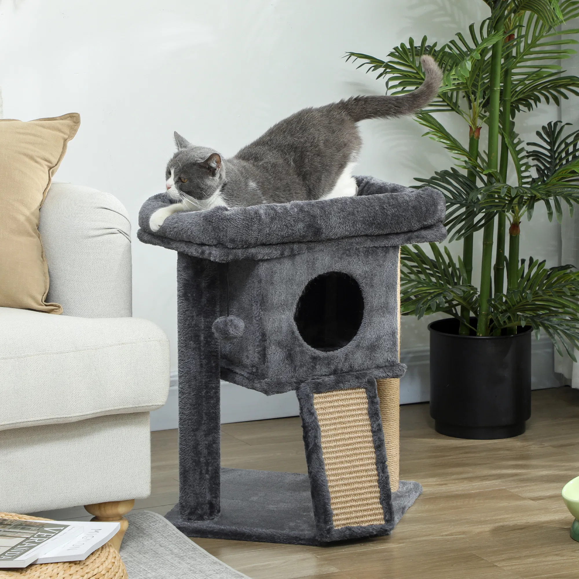 Cat Tree, Small Cat Tower with Perch, Scratching Post, Cat Condo, Toy Ball for Kitty, Indoor Use, Dark Grey — image 5