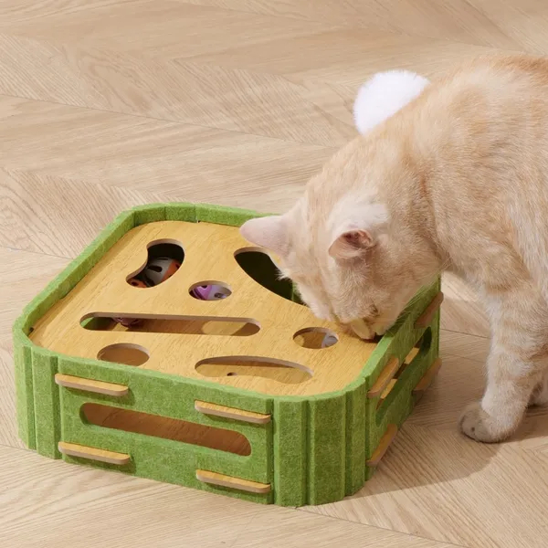 Eco-Friendly Cat Scratcher Toy With Interactive Balls KittenLounge Furniture Protector Multipurpose Cats Play Board ForPlaying Clawing Square Design Green & Yellow Felt SisalMaterial Compact Size 30cm — image 2