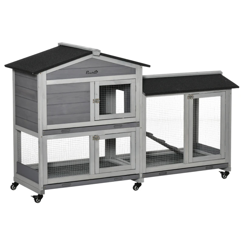 Wooden Mobile Rabbit Hutch With Wheels, Run Box, Slide-out Tray, Ramp — imagen 13