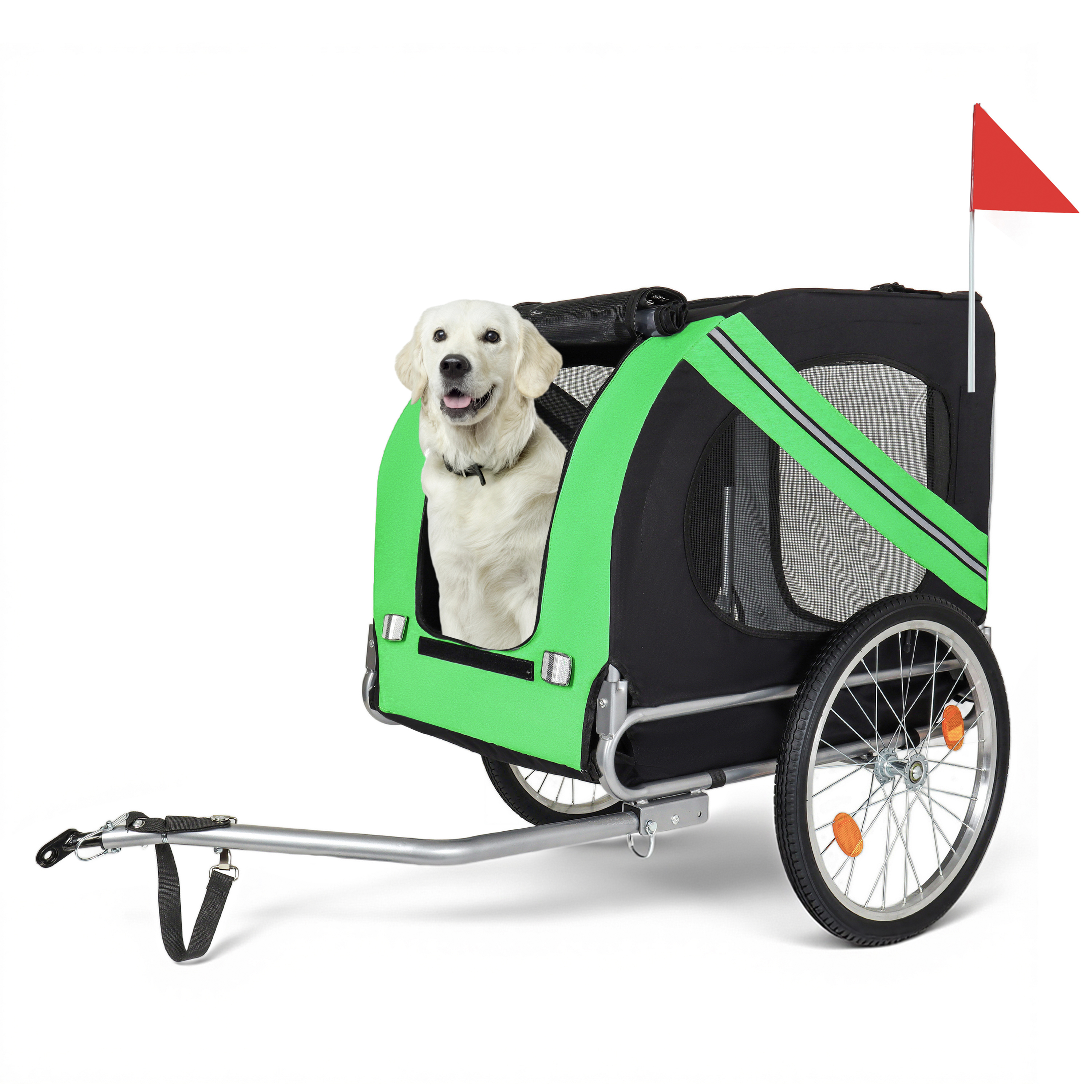 Large Folding Bike Trailer For Dogs - 100LB Capacity All-Terrain Pet Carrier, Durable Steel Frame For Cycling, Jogging, Camping & Outdoor Adventures, Black- Green — imagen 1