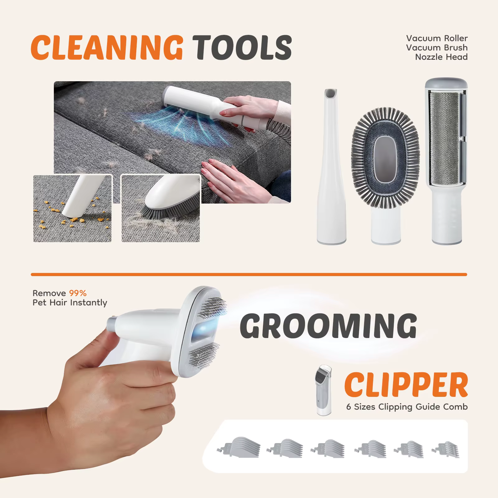 JHK 2.5L Professional Pet Grooming Vacuum Kit 3 Suction Modes and 5 Groomer Tools with Cordless Low Noise Dog Clippers for Cats — image 5