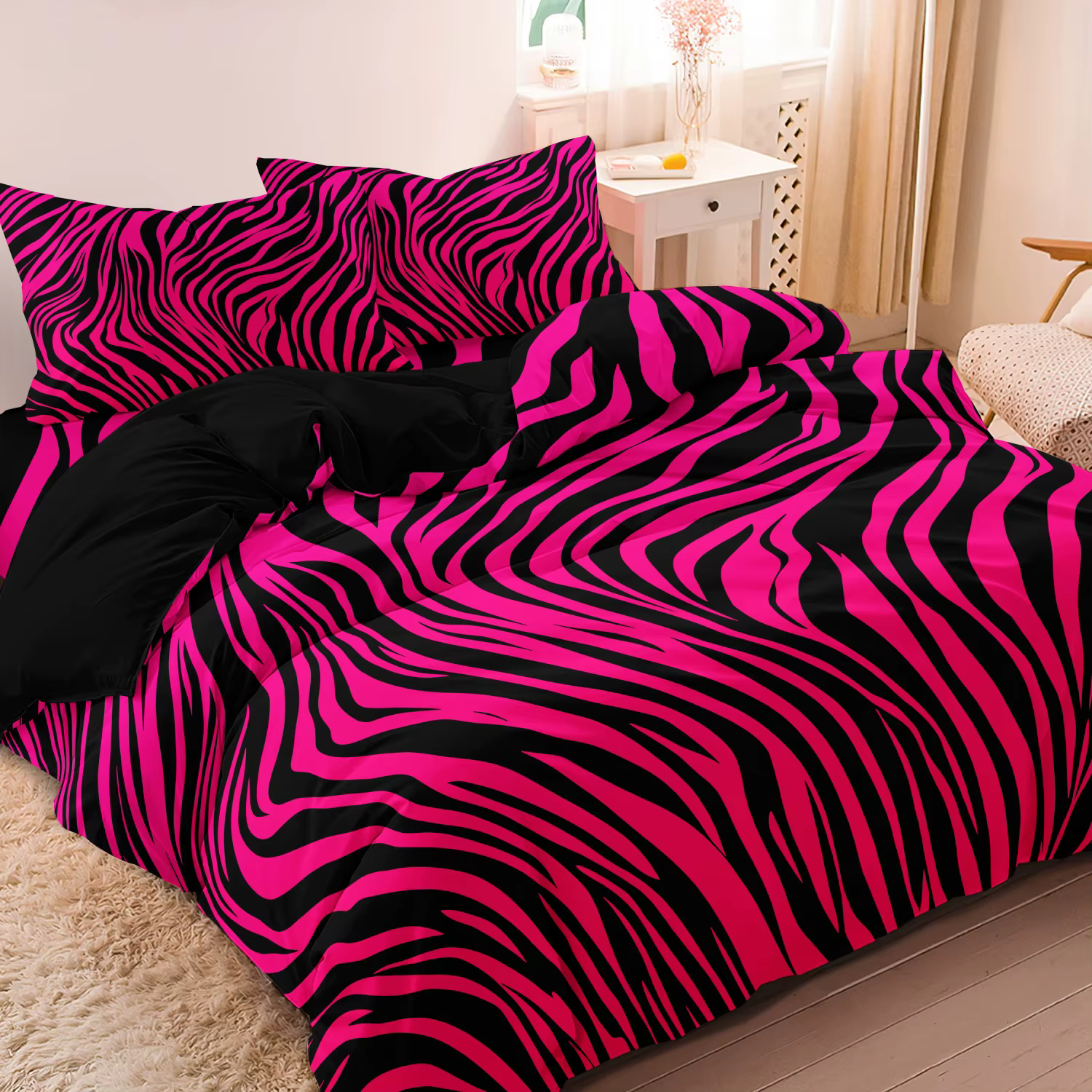 3pcs Bedding Set Rose Red Zebra Print Leopard Print Digital Print Duvet Cover Set, Digital Print, Using A Family Hotel Dormitor — image 3