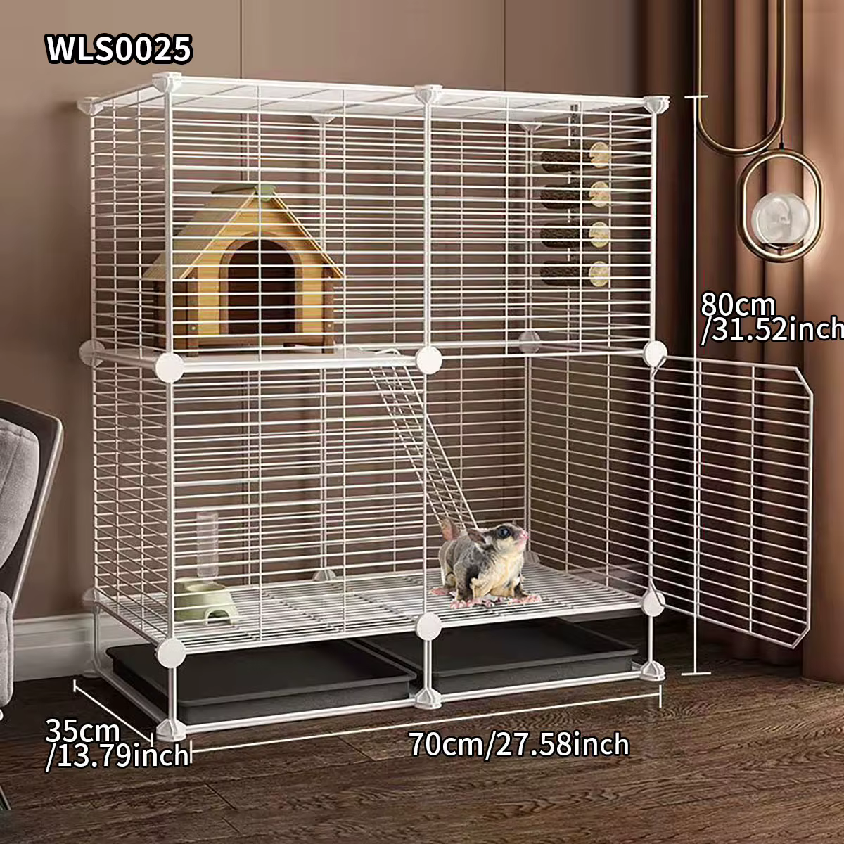Caja para Pequeños Animales para Uso en Casa, Ahorradora de Espacio con Letrina, Caja Grande para Conejos, Caja para Glider y Ardilla con bandeja — imagen 5