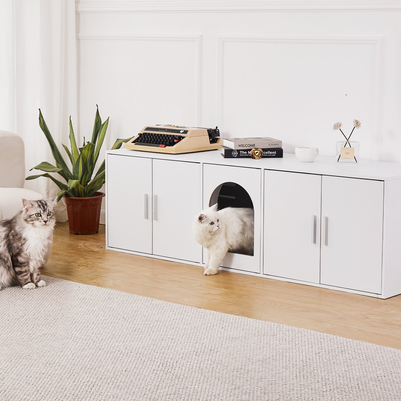 Caja de Arena para Gatos VEVOR - Encierro en Madera con Caja de Arena Oculta Blanca — imagen 4