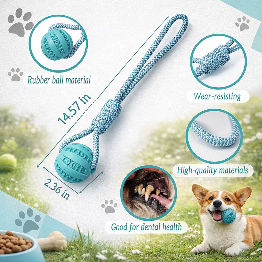 Pelota de Juguetes para Perros Azul Claro Duradera, Resistente a Bocados y Mordeduras, Limpieza Dental Interactiva — imagen 1