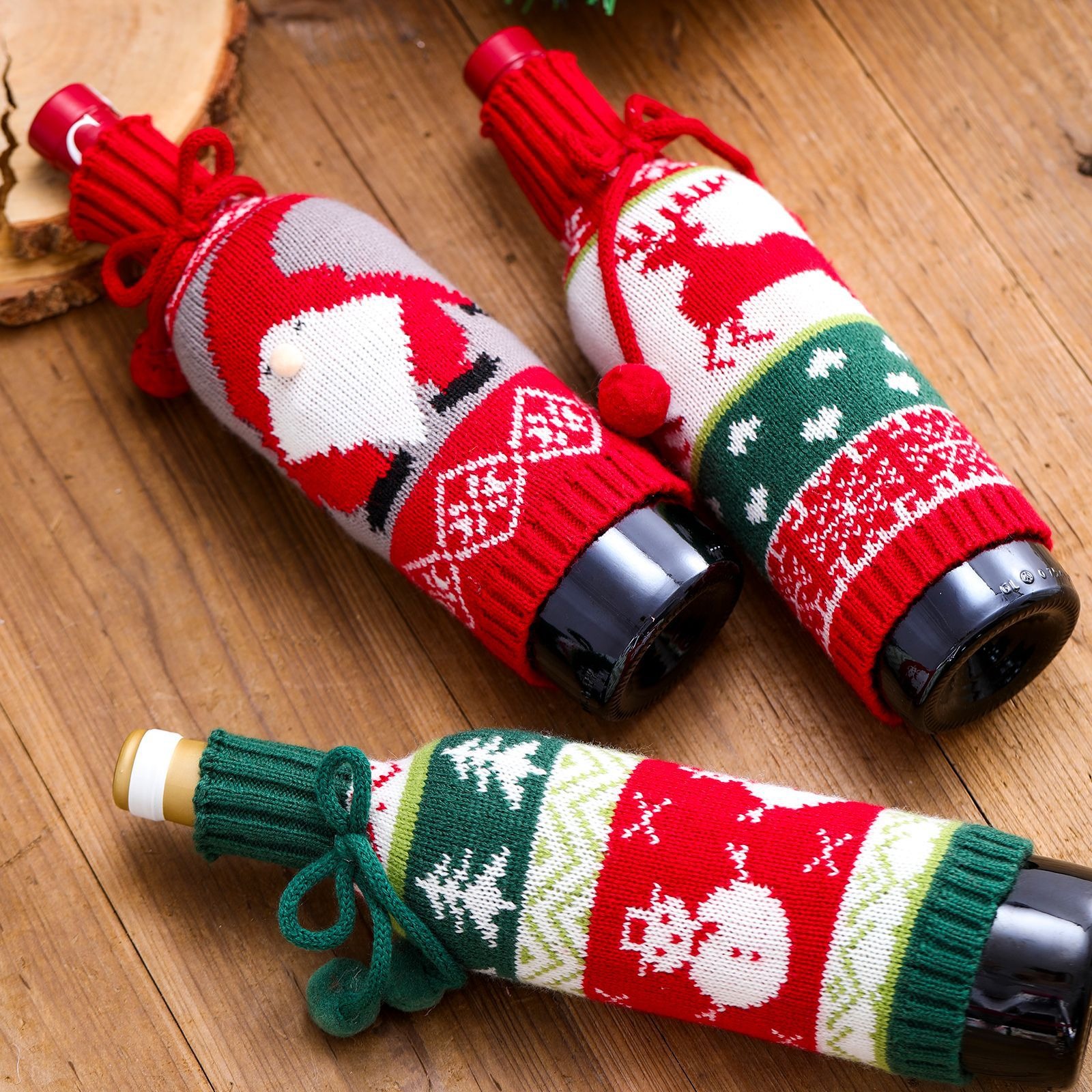 Hairball bow wine bottle set reindeer elderly man snowman knitted red wine set decorative gift ornament — image 7