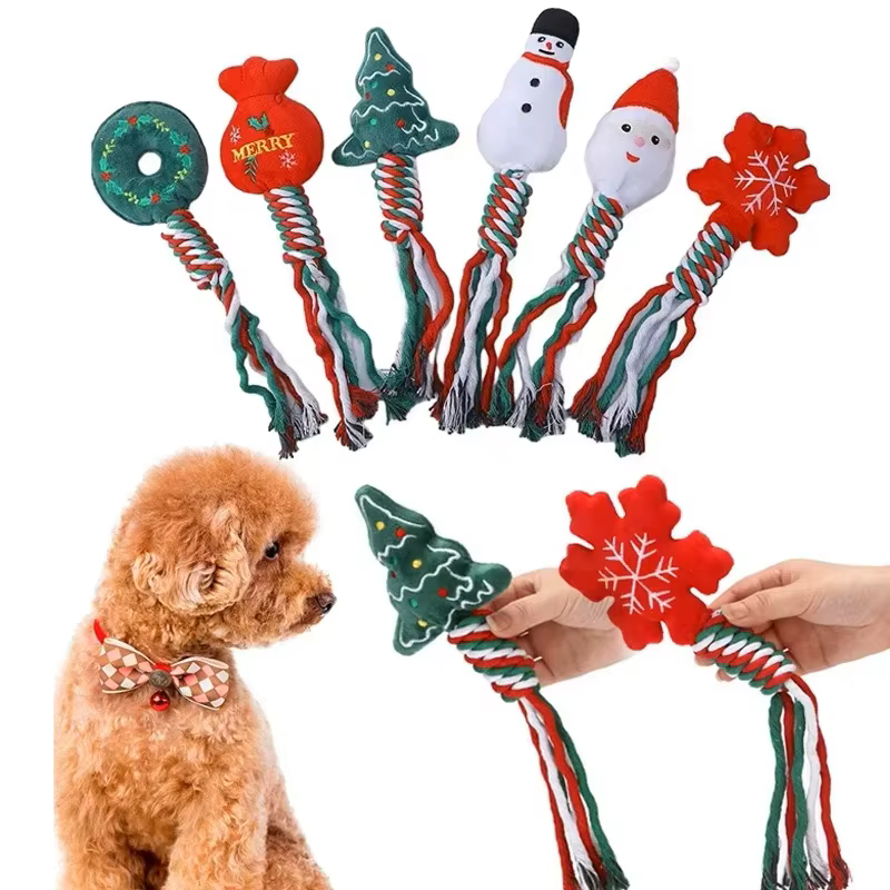 Interactive Dog Chew Toy - Cotton Rope Squeaky Knot Molar Bite Toy Funny Cute Puppy Squeakey Chew Stick Pet Supplies — image 1