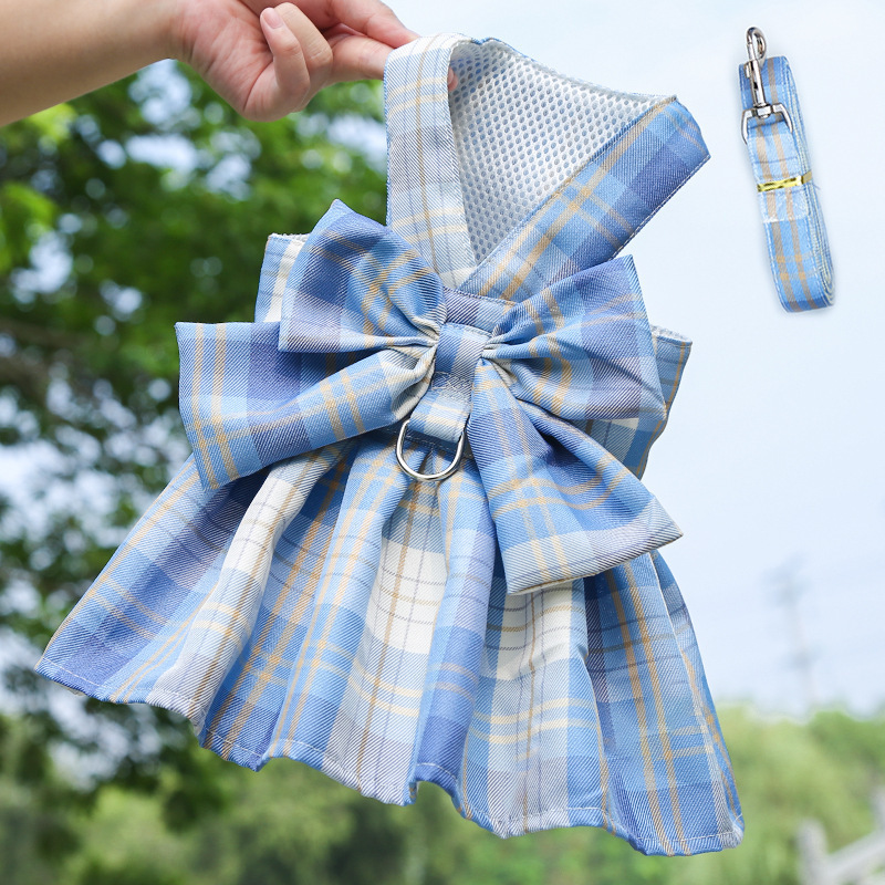 Ropa de Trazo para Perros con Estampado de Plaid, Cinturón de Pecho con Correa y Faldita para Salir — imagen 9
