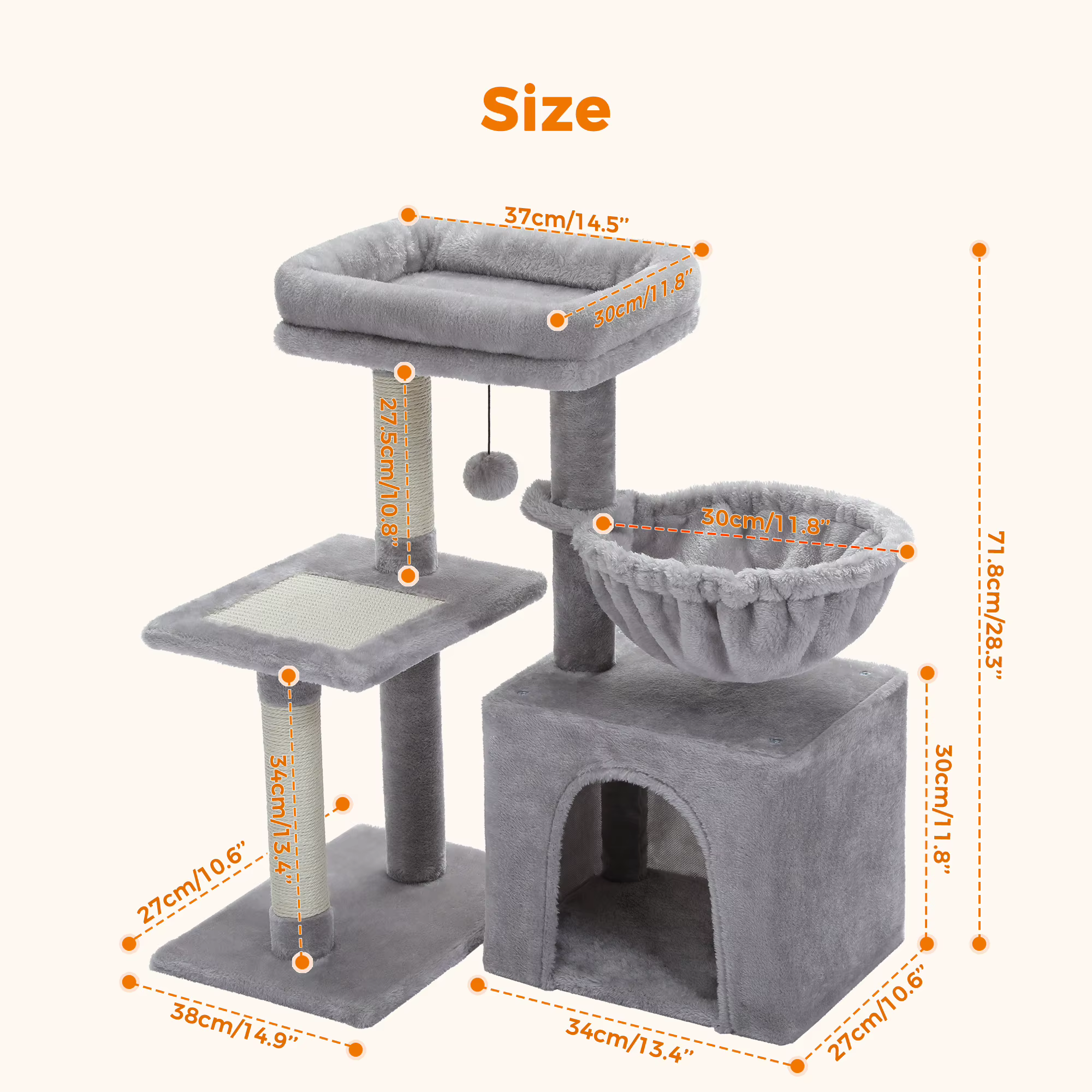 Cat Tree Cat Tower for Indoor Cats 2 Styles Cat Activity Tree with Cat Scratching Posts Big Hammock and Removable Top Perch Grey — image 4