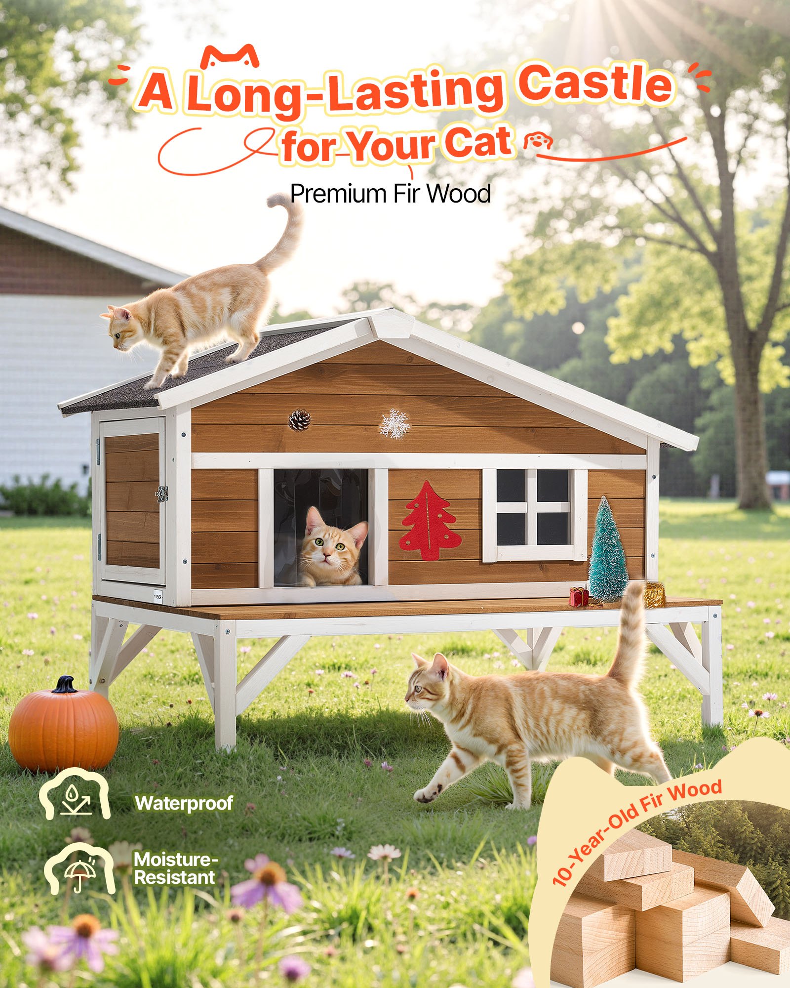 Casa Aislada para Gatos, Refugio Elevado con Aislamiento de Espuma en Todos los Lados, Casa de Madera para Gatos Ferales con Amplia Plataforma, Condominios de Gatos Impermeables para Gatos de Interior y Exterior en Invierno 43.5x33.5x31 Pulgadas — imagen 2